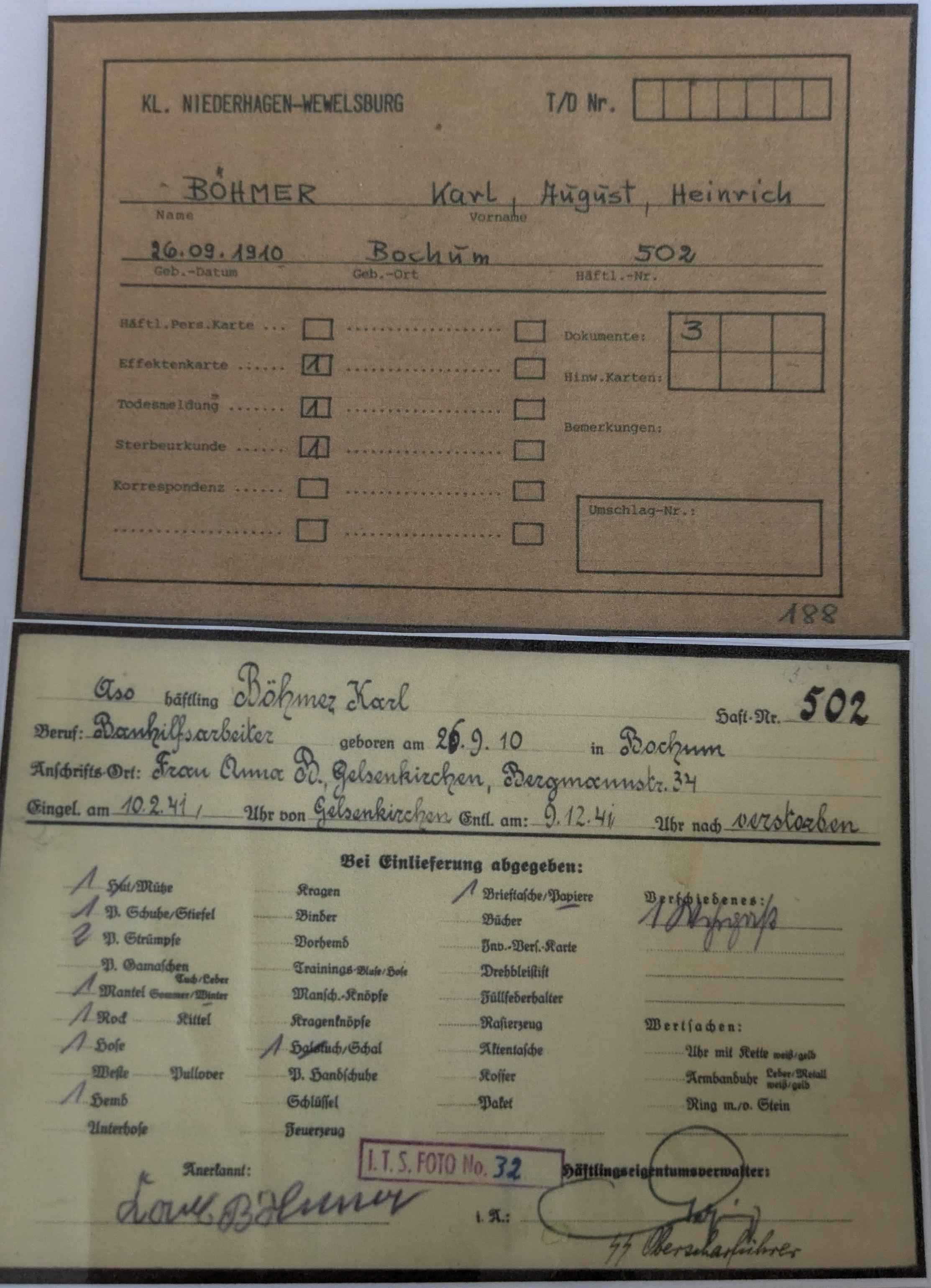 Karl Böhmers Unterlagen in der Wewelsburg